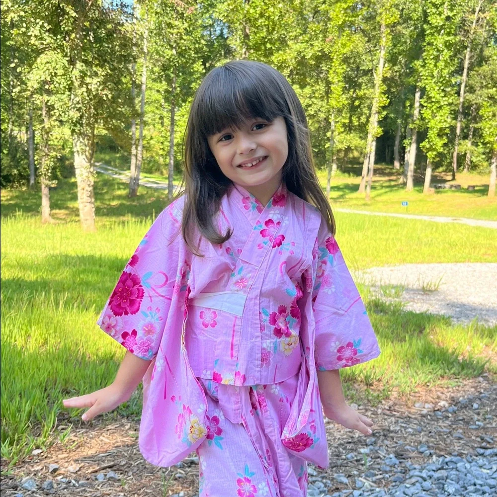 Girls' Pink Floral Kimono Dress - size 4T